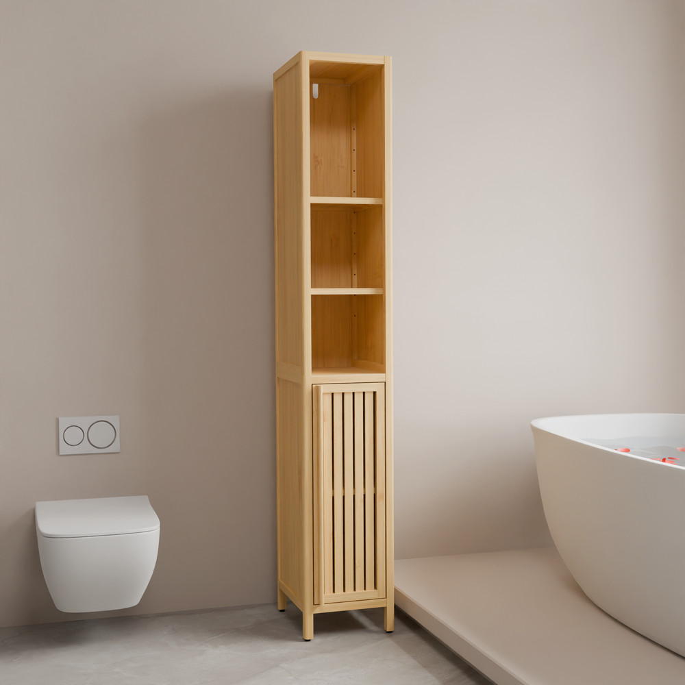 Natural bamboo large capacity thin and tall cabinet