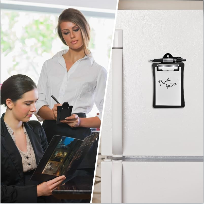 Mini Clipboard with Magnetic Back Includes Paper Pad and Pen (2-Pack) (Black)