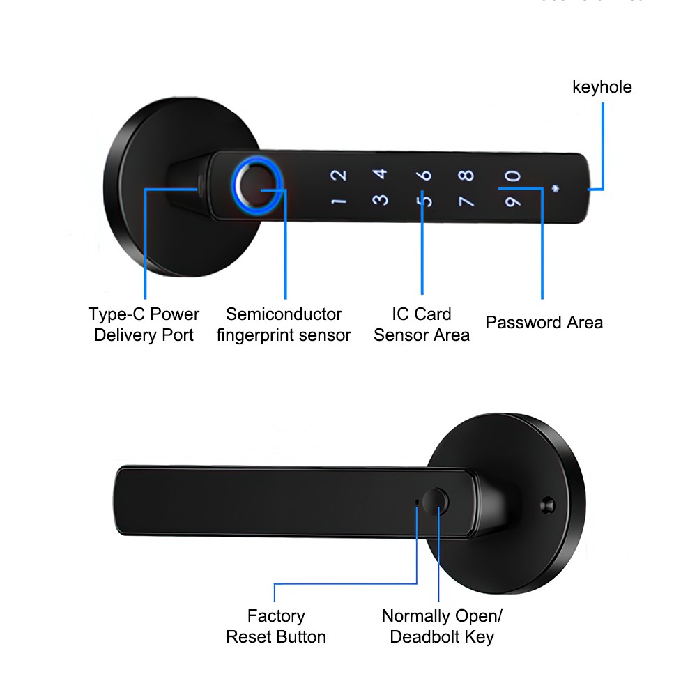 Electronic Smart Door Lock Handle Digital Fingerprint Password Bluetooth Key APP