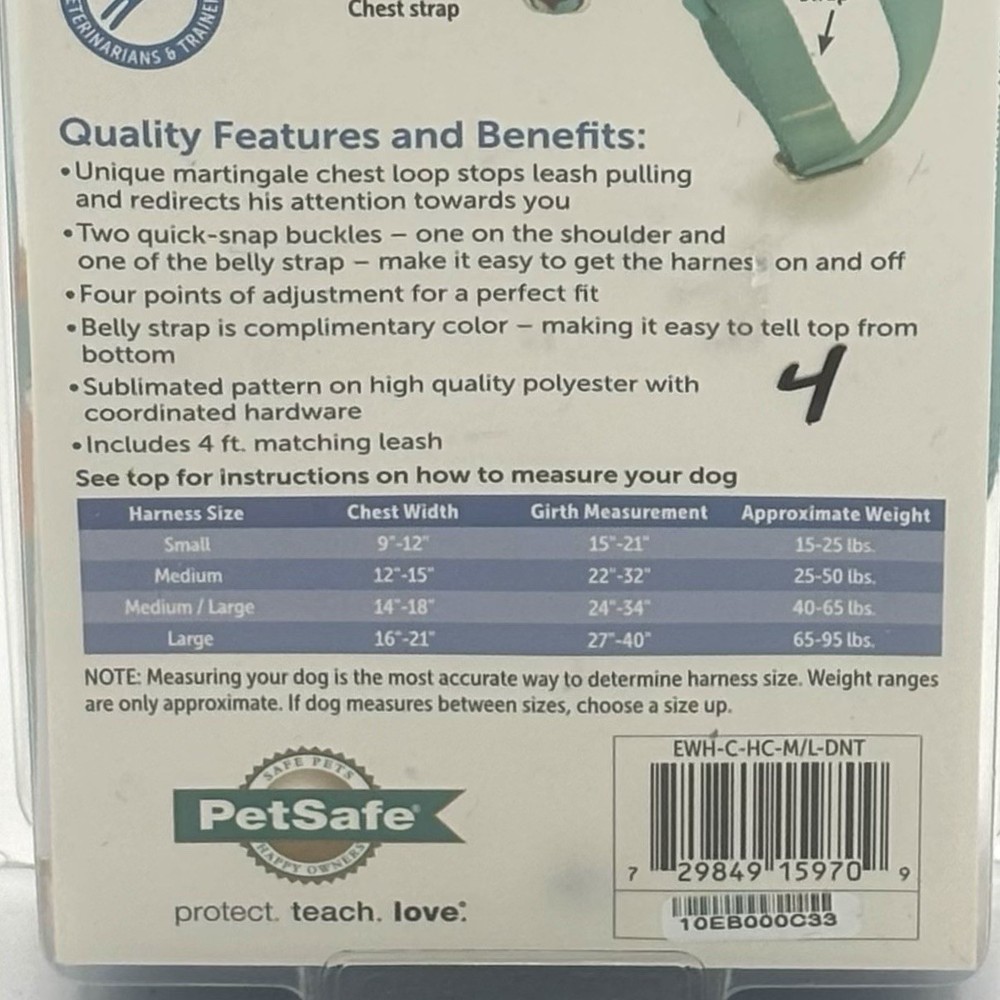 PetSafe Designer Easy Walk Chic Harness and Matching Leash Medium/Large, DONUTS