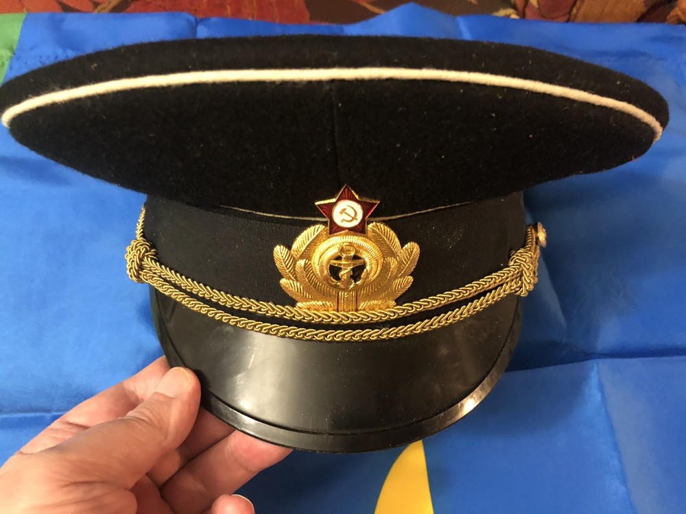 Original Soviet black wool Naval Officers Visor Hat, size 58 Soviet USSR