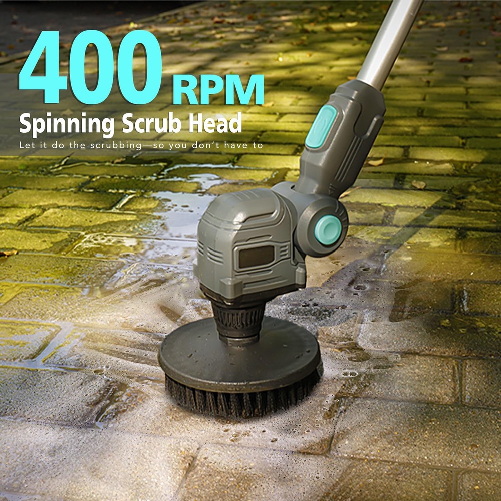 20V Cordless Spin Scrubber with Replaceable Battery, Electric Cleaning Brush ...