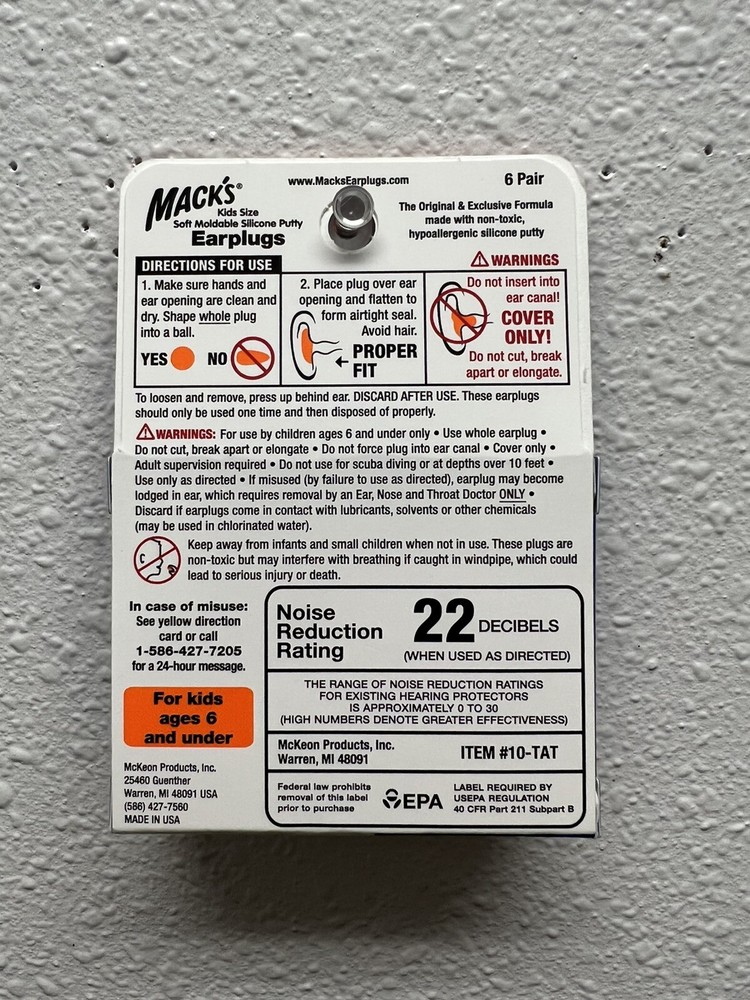 Mack's Kid Size Soft Moldable Silicone Putty Ear Plugs 6-Pair Non-Toxic