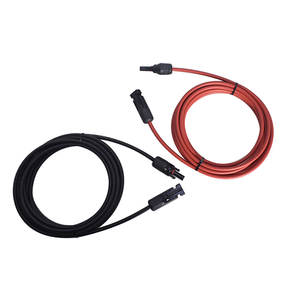 15 FT Black+Red 12AWG 1 Pair Solar Panel Extension Cable Wire Connector