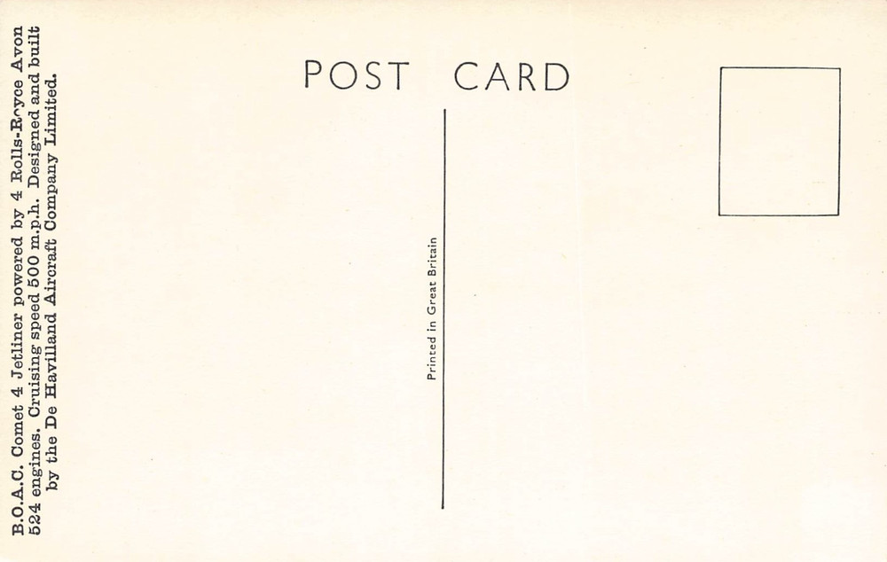 Airline Postcard B.O.A.C. Comet 4 Jetliner
