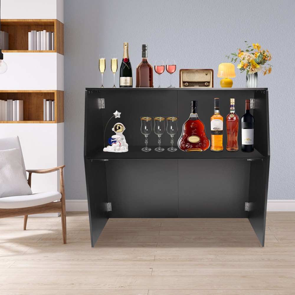 2-Tier Portable Event Bar Rectangular Foldable Bar Portable Bar Cabinet 66-110lb