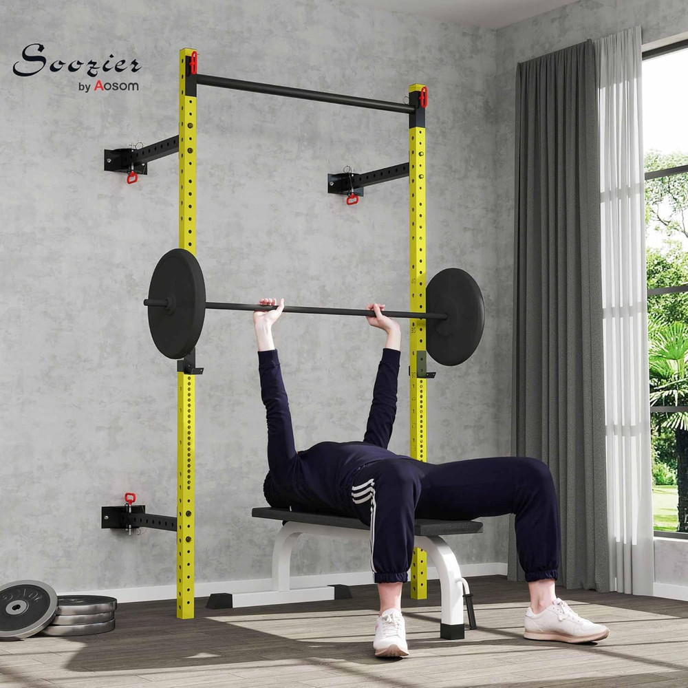 Soozier Folding Squat Rack with Adjustable Pull-Up Bar, 1000 Pounds Capacity Wal