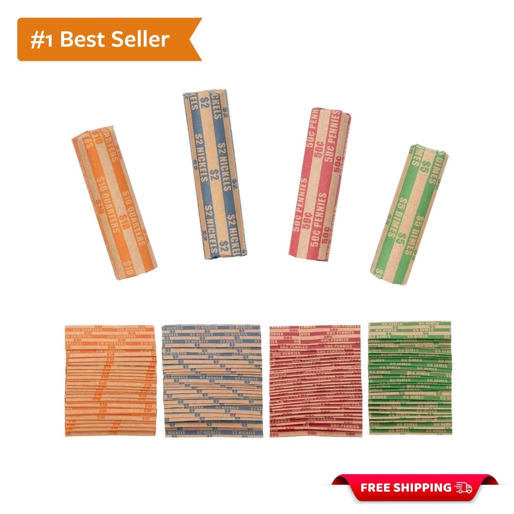 Assorted Coin Wrapper Pack - 100  Quality, Easy to Use, Color-Coded Rolls