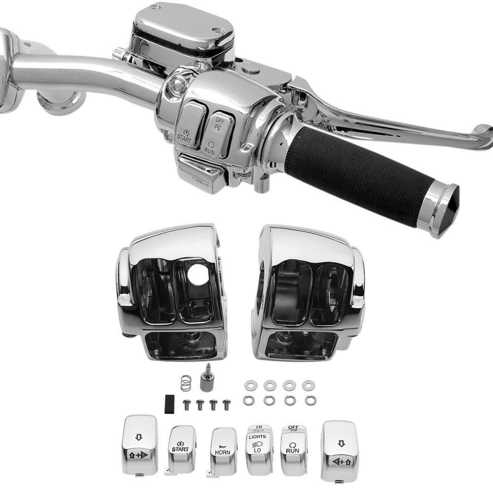 For Harley Softail Fat Boy 2011-2018 Chrome Switch Housing & 6pcs Button Cap US