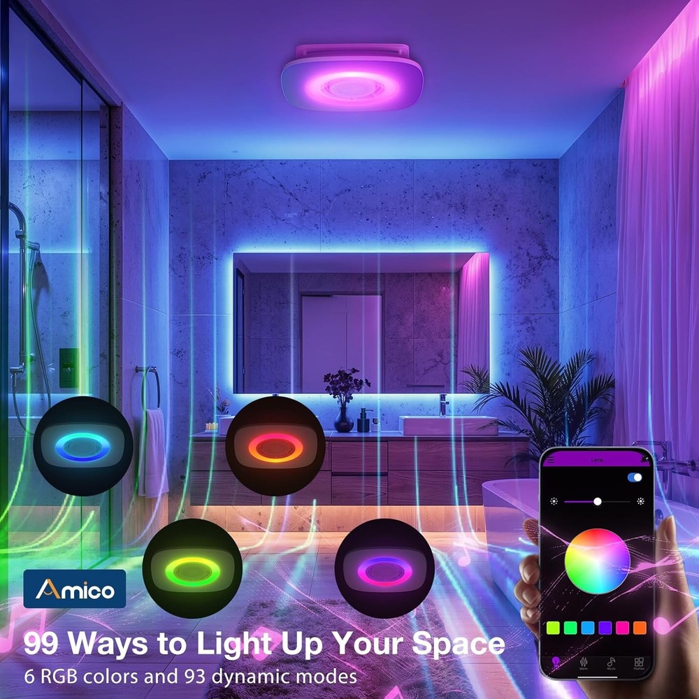 110CFM Bath Fan with Bluetooth Speaker RGB Light