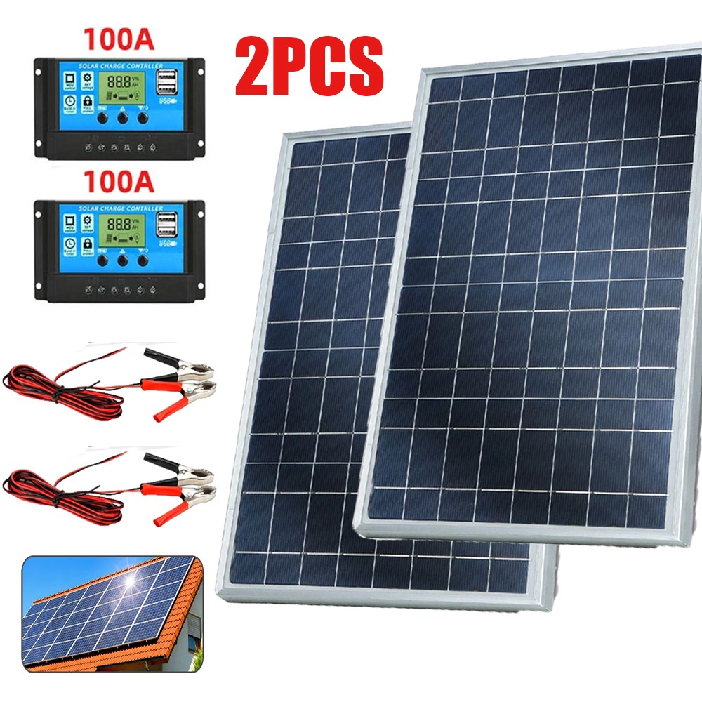 2Packs 100A Solar Panel Kit 12V Battery Charger with Controller Caravan Boat