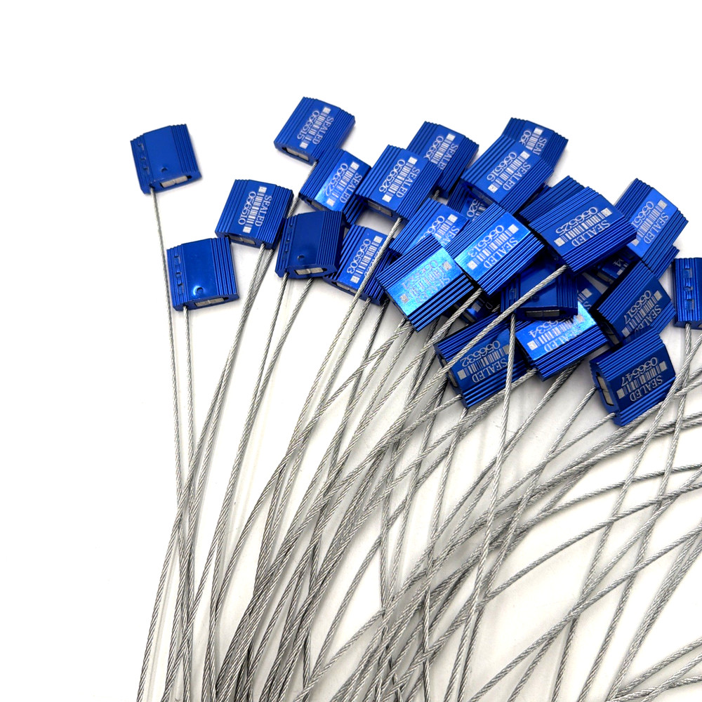 45 Blue High Security Cable Seals Pull Tight Numbered Barcode Steel Wire Tags
