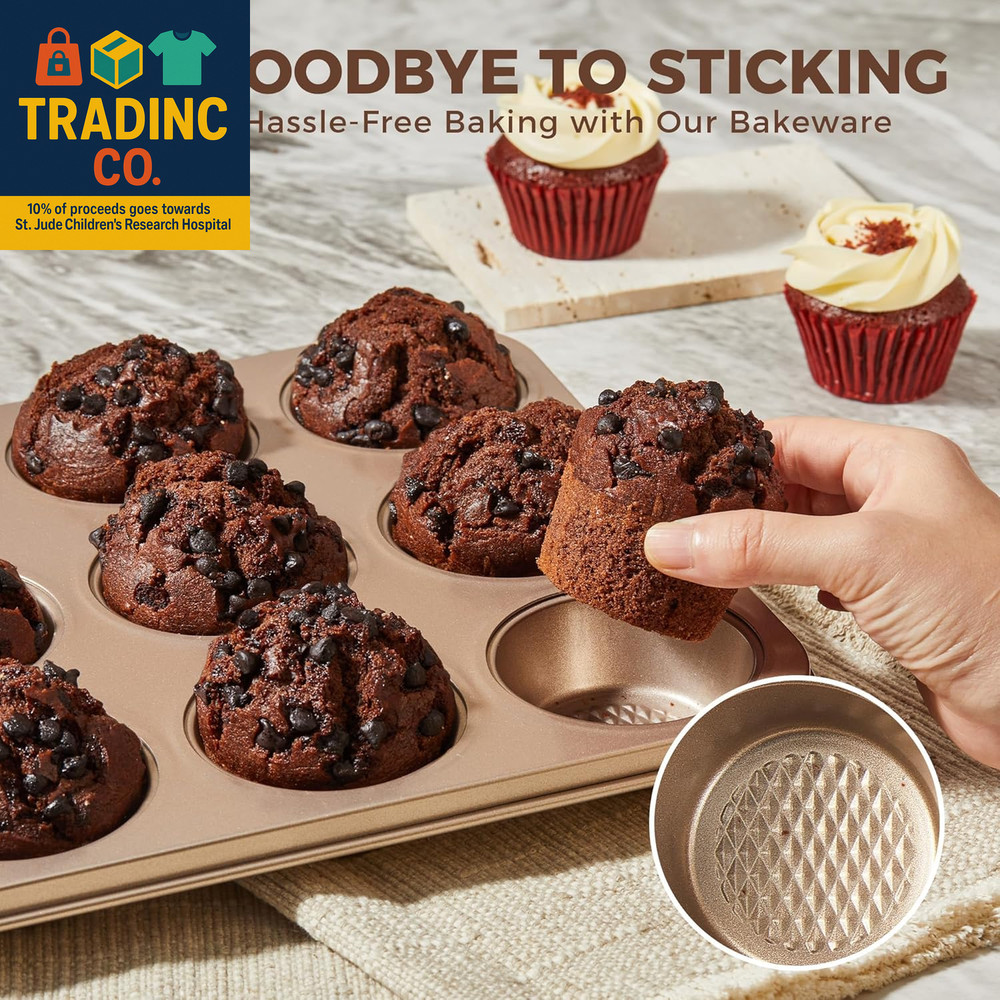 9-Piece Baking Pans Set Nonstick, Stackable Non Toxic Bakeware Sets with Diamond