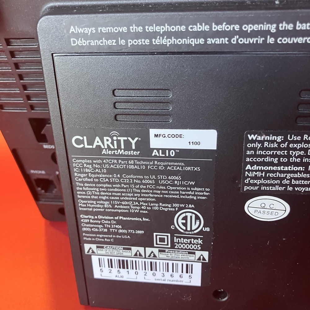 Clarity AlertMaster® Visual Alert System AL10™ Base Unit Only TESTED