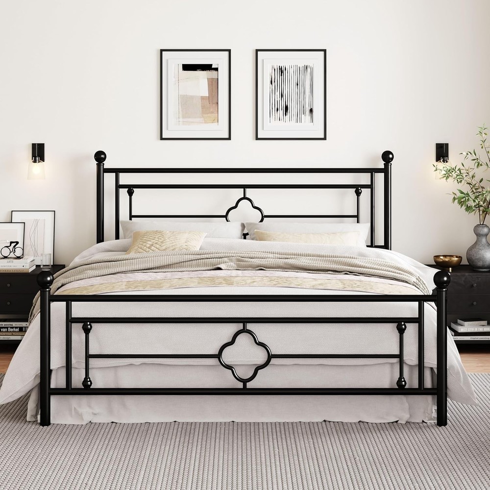 14 Inches Full Size Metal Platform Bed Frame/Vintage Iron-Art Headboad