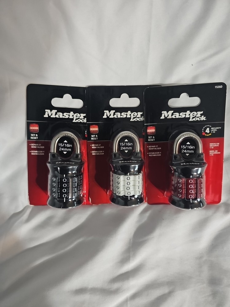 3 NEW Master Lock 1535D Customizable Combination Padlock Black Locker Office