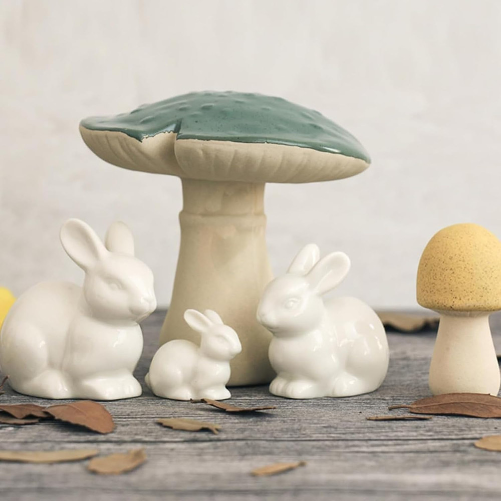Easter Table Decorations,3Pcs Ceramic Bunny Figurine Easter Spring Decorative Mo