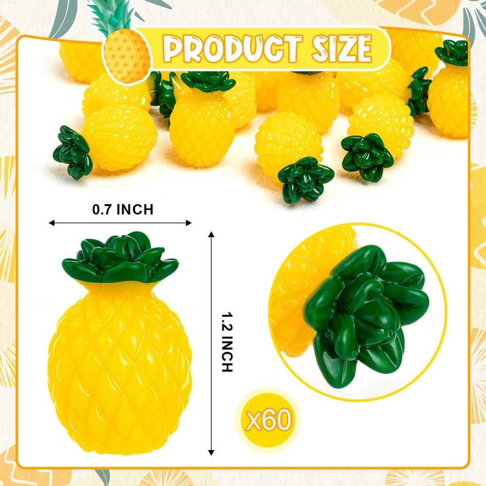 CLESDF 60Pcs Mini Resin Pineapple, Artificial Tiny Pineapple Yellow