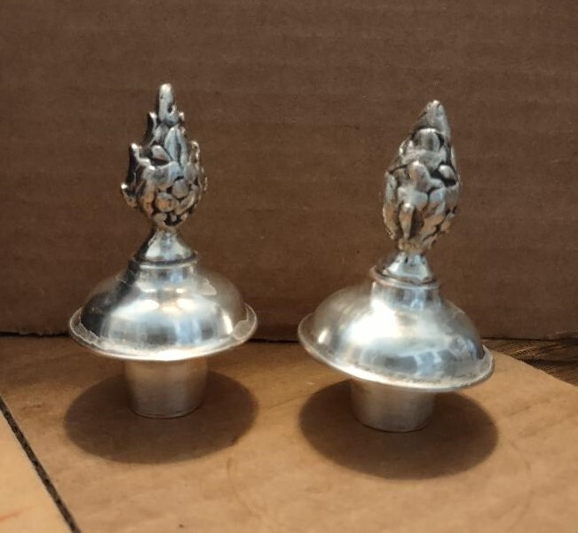 THREE Antique Silverplate Flame-Shaped CANDLEABRA FINIALS Two Matching