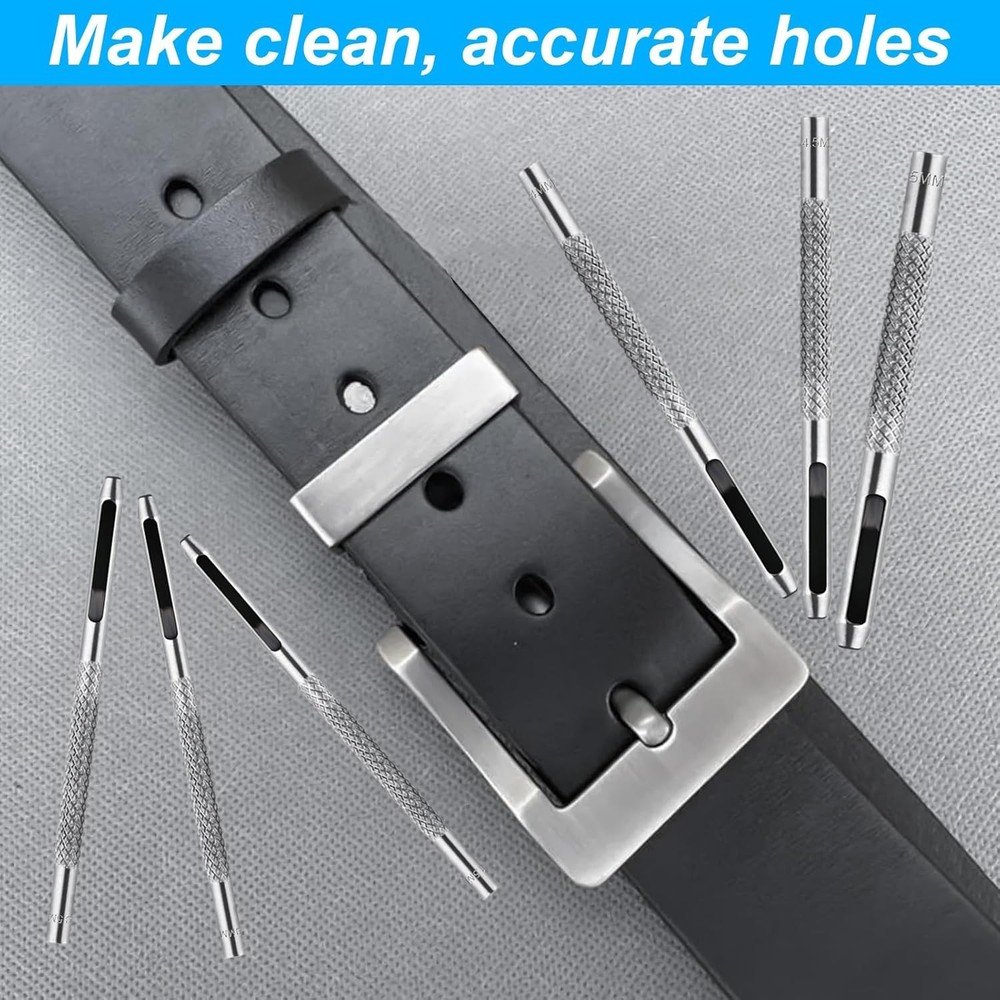 9 Pcs Leather Hole Punch Tool, Hollow Set for Stitching Silver