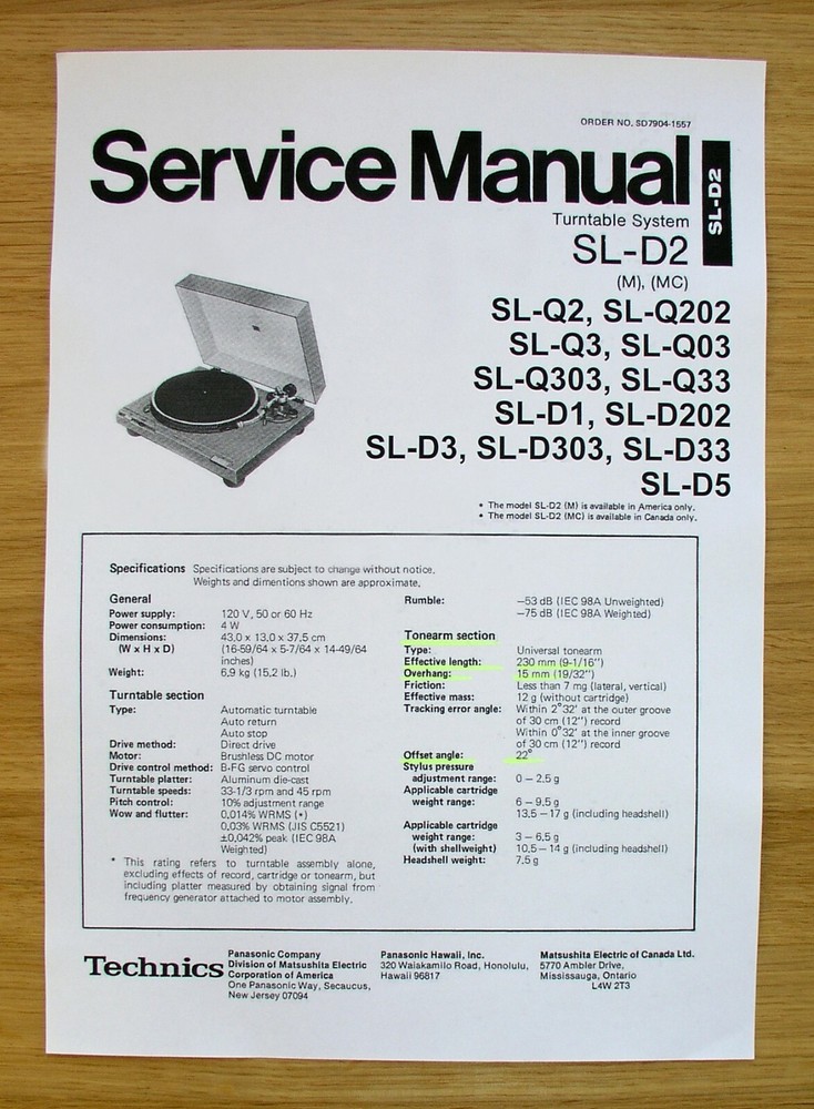 Technics SL-Qx series & Technics SL-Dx series Tonearm Alignment Protractor