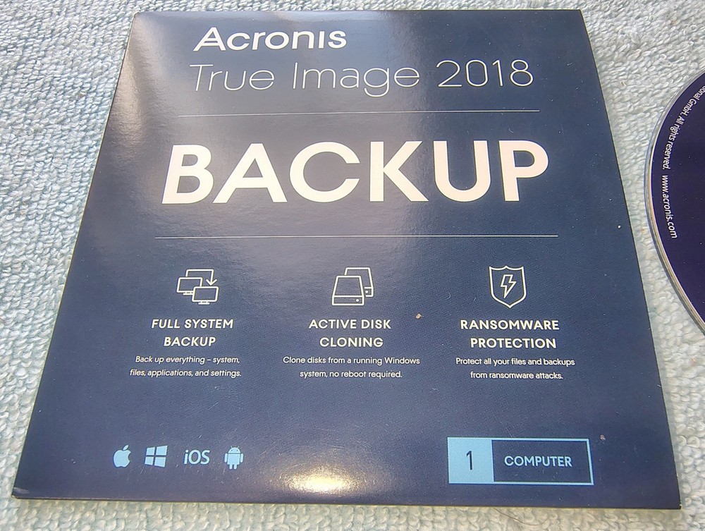 Acronis True Image 2018 For 1 Computer PC Backup Recovery Software w/ Disc, SN