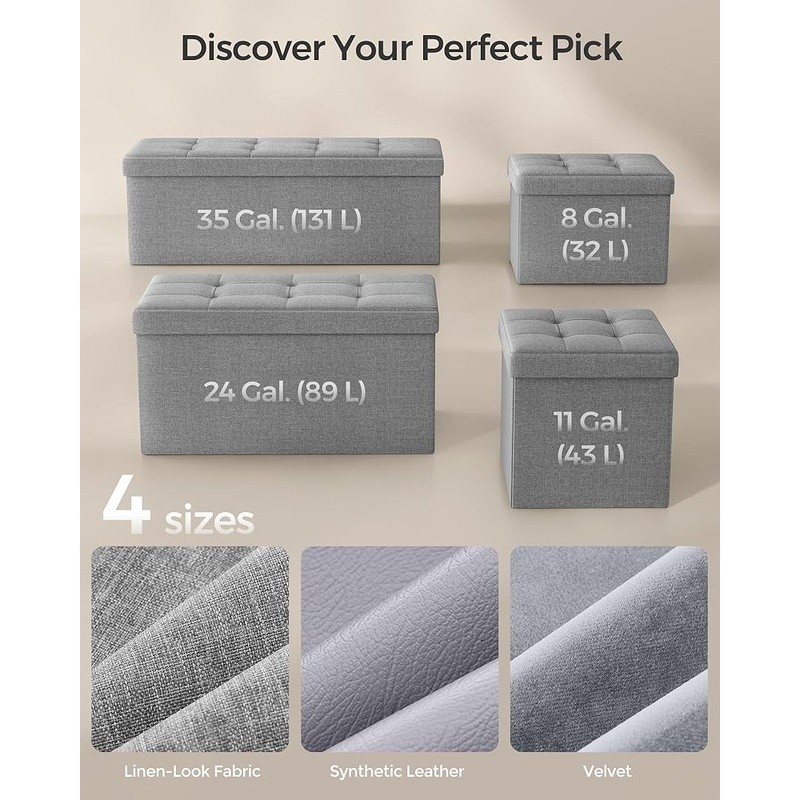 Folding Storage Ottoman Multi-Purpose Organizer Durable Upholstered Seat New