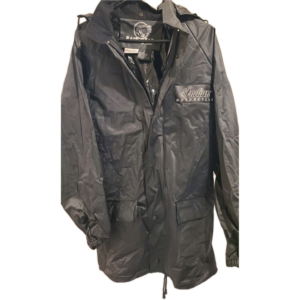 Indian Motorcycle Unisex Rain Jacket Size L Black Original Pkg. Gilroy CA
