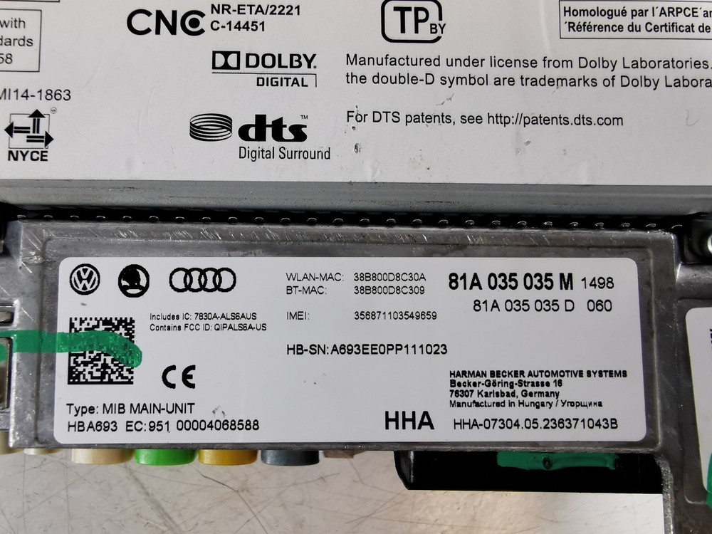 AUDI Q2 MULTIMEDIA NAVIGATION HEAD UNIT 81A035035M NO CODE A003