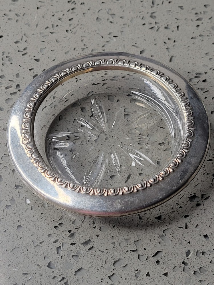 Vintage Sterling Silver Glass Coaster
