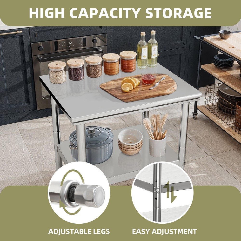 Work Table Stainless Steel 2 Tier Shelves Storage Workbench Kitchen Commercial