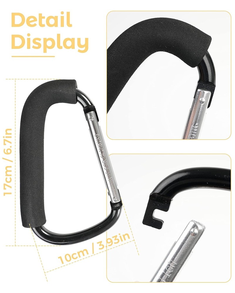 Stroller Hooks, 6.3" Large Clip, 2 Pack Hooks for Hanging...