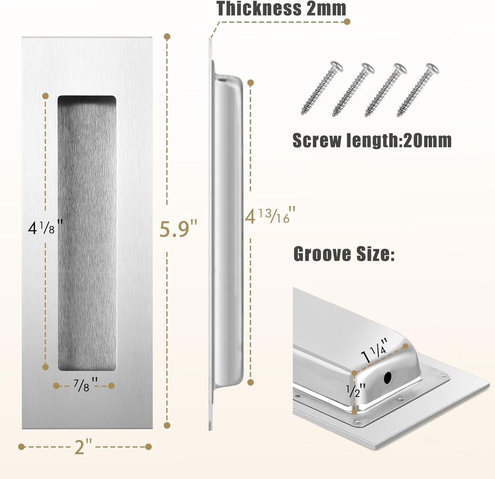 HBL' Pocket Door Hardware Set – 2 Recessed Flush Finger Pulls & 1 Edge Pull M...