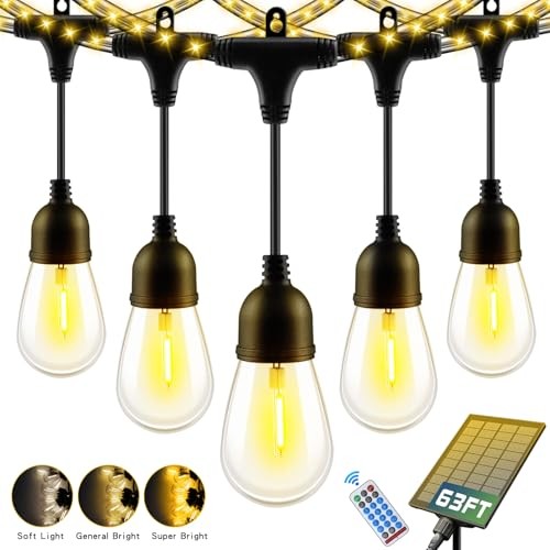 63FT Multi-Function Solar LED String Lights for Outdoor Use - 13 Lighting 63 BK