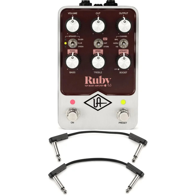 Universal Audio Ruby '63 Top Boost Amplifier Pedal with EBS Patch Cables
