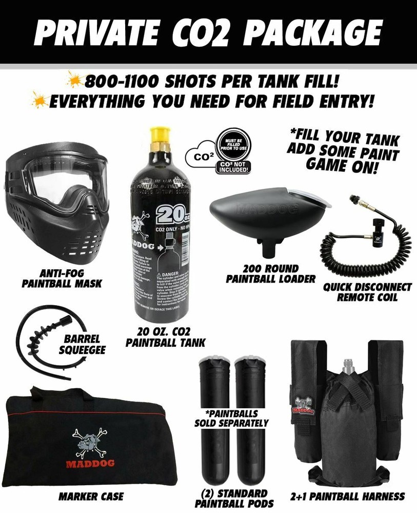 Maddog Tippmann Cronus Basic Private CO2 Paintball Gun Starter Package Black Tan