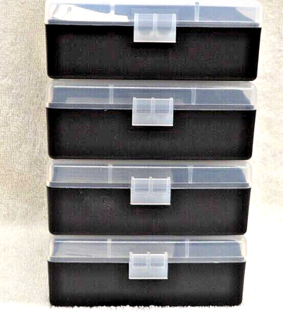 4 x BERRY'S PLASTIC AMMO BOX, CLEAR/BLACK 100 Round 357/38 -