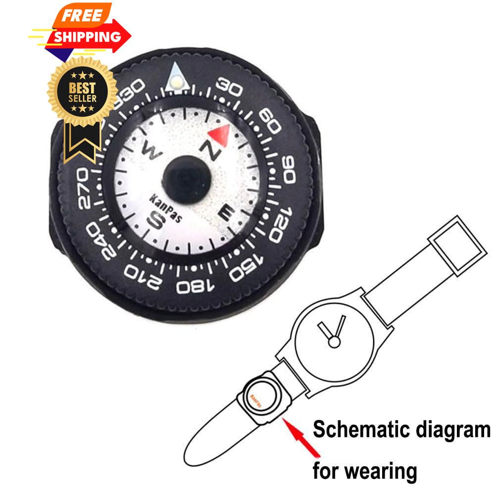 KanPas Mini Button Map Compass with Turnable Bezel for Watchband 25mm, Black