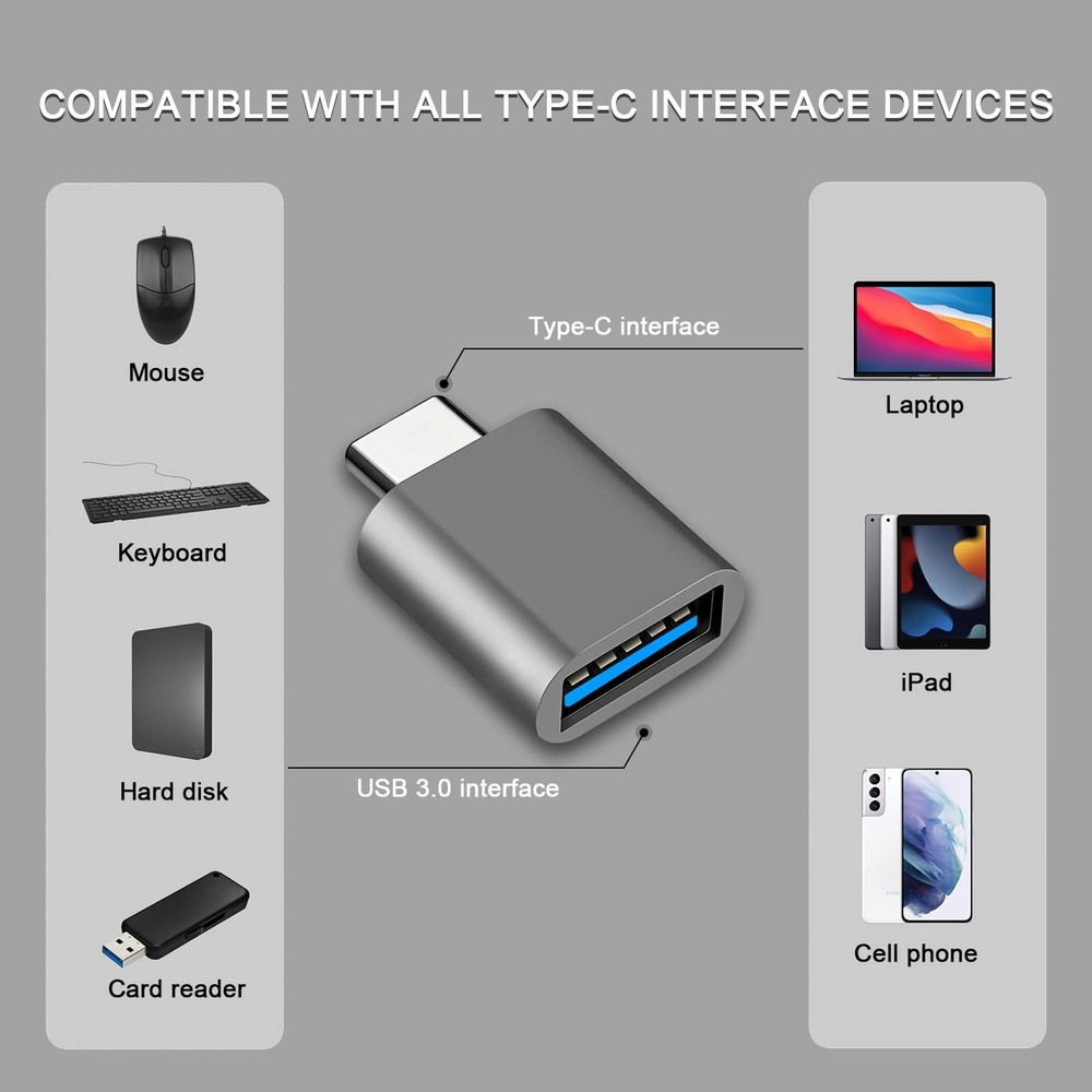 USB C to Adapter, Type C Thunderbolt 4 OTG Converter, Black, Grey, Silver