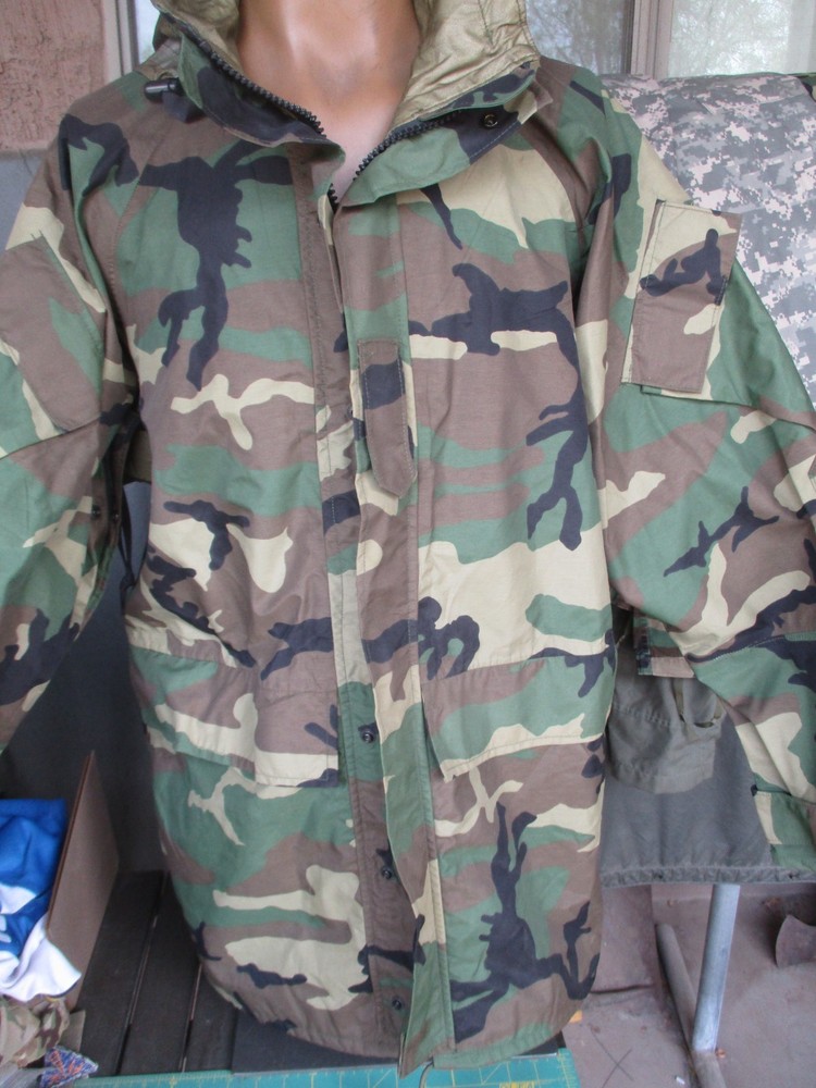 USMC 2nd Pattern Woodland BDU Gore Tex Rain Jacket, ECWCS Parka, MEDIUM LONG