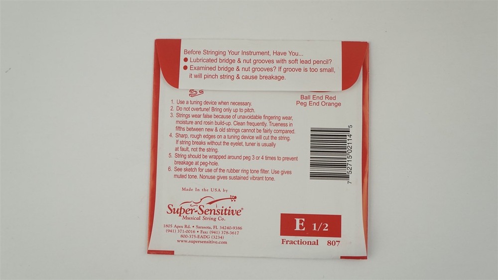 Red Label Super Sensitive Medium Violin Single String - Size E 1/2 - SS2114