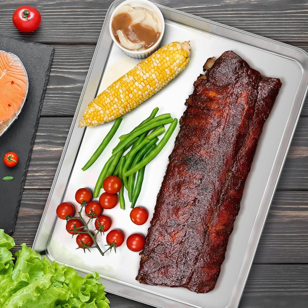 E-far Cookie Sheet with Rack Set, Half Baking Pan for 17.7x13, Silver