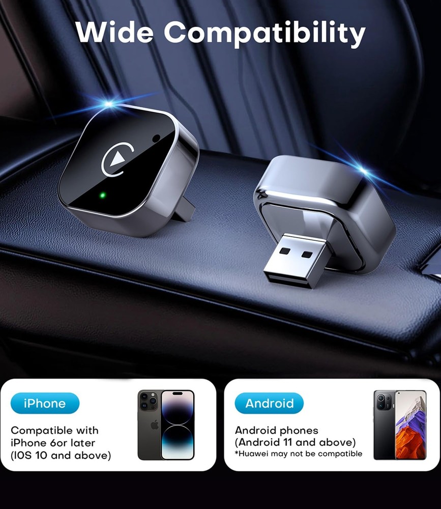 2026 Upgraded Wireless CarPlay Adapter& Android Auto Adapter, Black