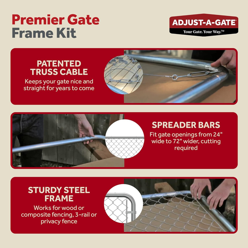 Adjust-A-Gate Adjustable Chain Link Square Corner Complete Gate Kit, , Black, 6'