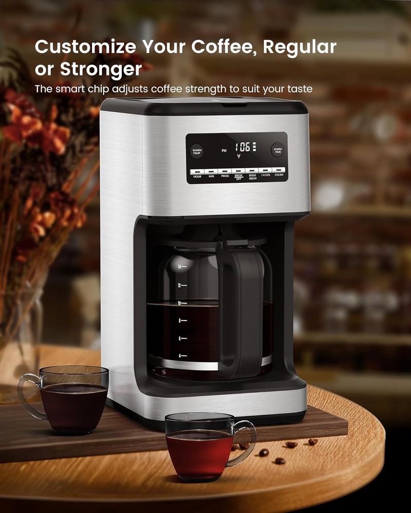 14-Cup Drip Coffee Maker, 24-Hour Programmable Coffee Brewer, Washable Filter
