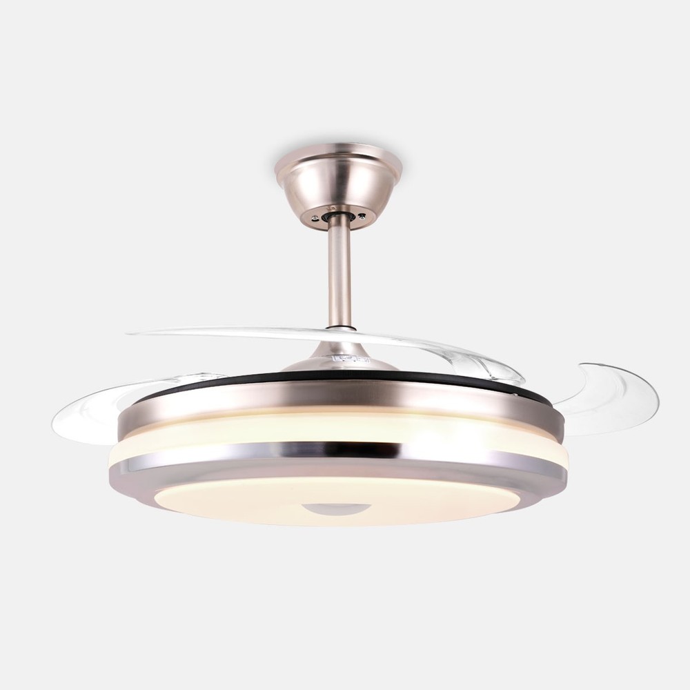 42" Retractable Invisible Ceiling Fan Light with 3-Color Light & Remote Control