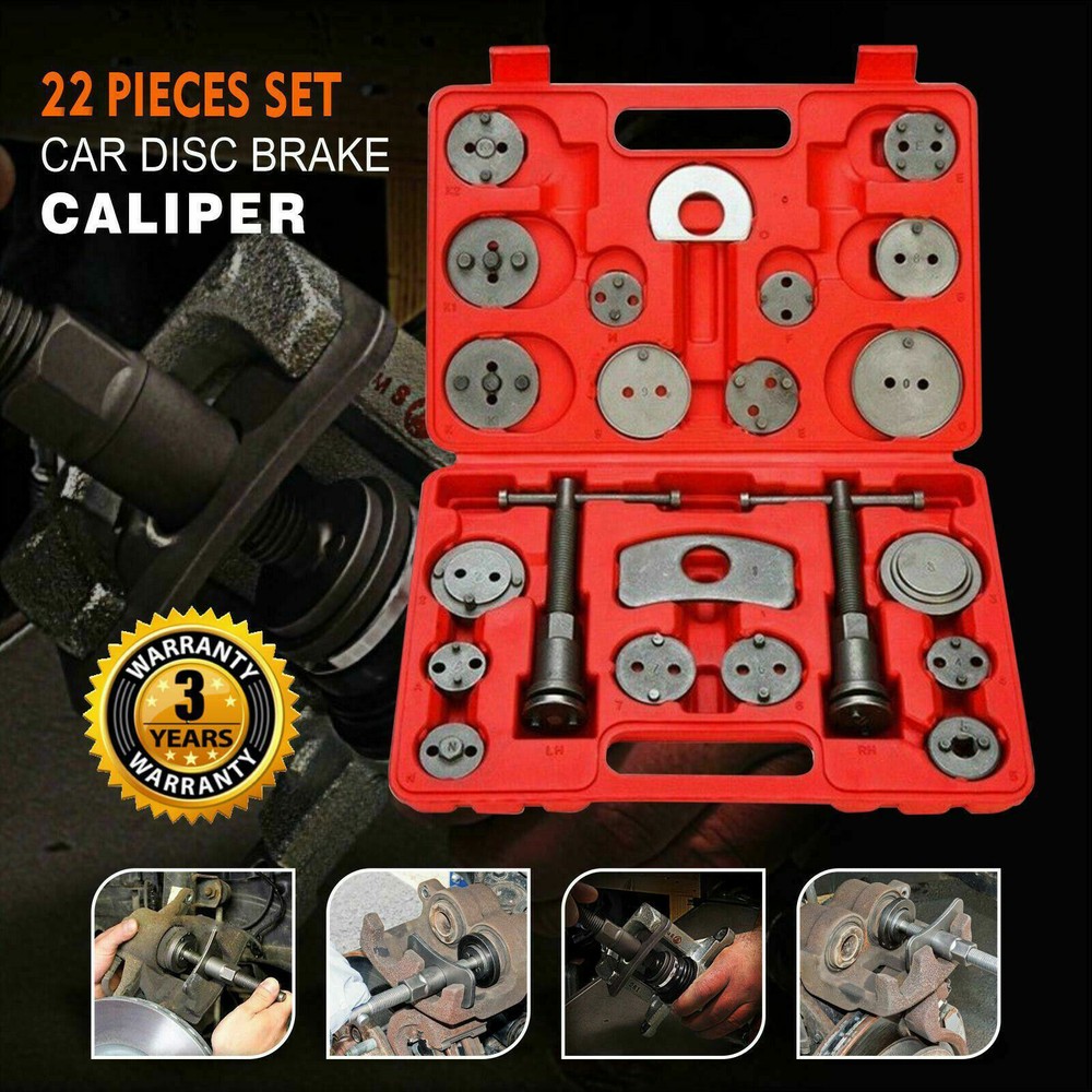 22PC Pro Disc Brake Caliper Compressor Rewind Wind Back Tool Set Piston Pad Kit
