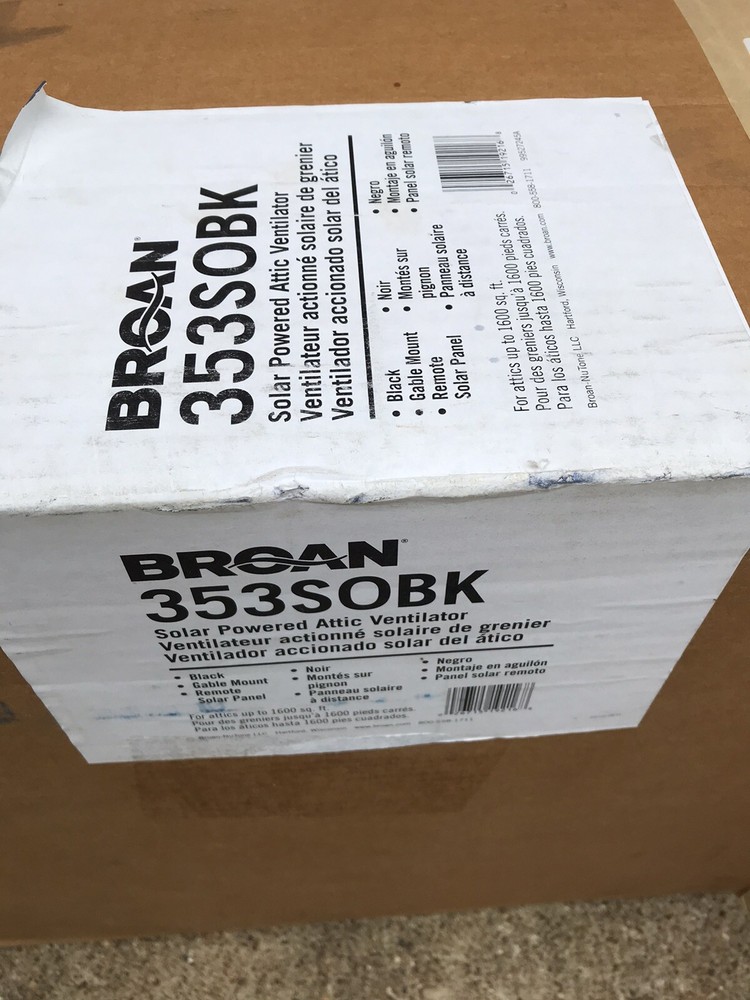 Solar Powered Attic Ventilator - Broan 353SOBK Gable Mount