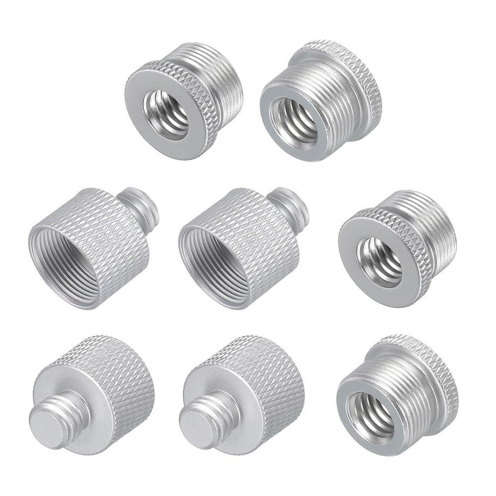8Pcs Mic Stand Adapter 1/4 3/8 5/8 Thread Screw Thread Adapter Silver