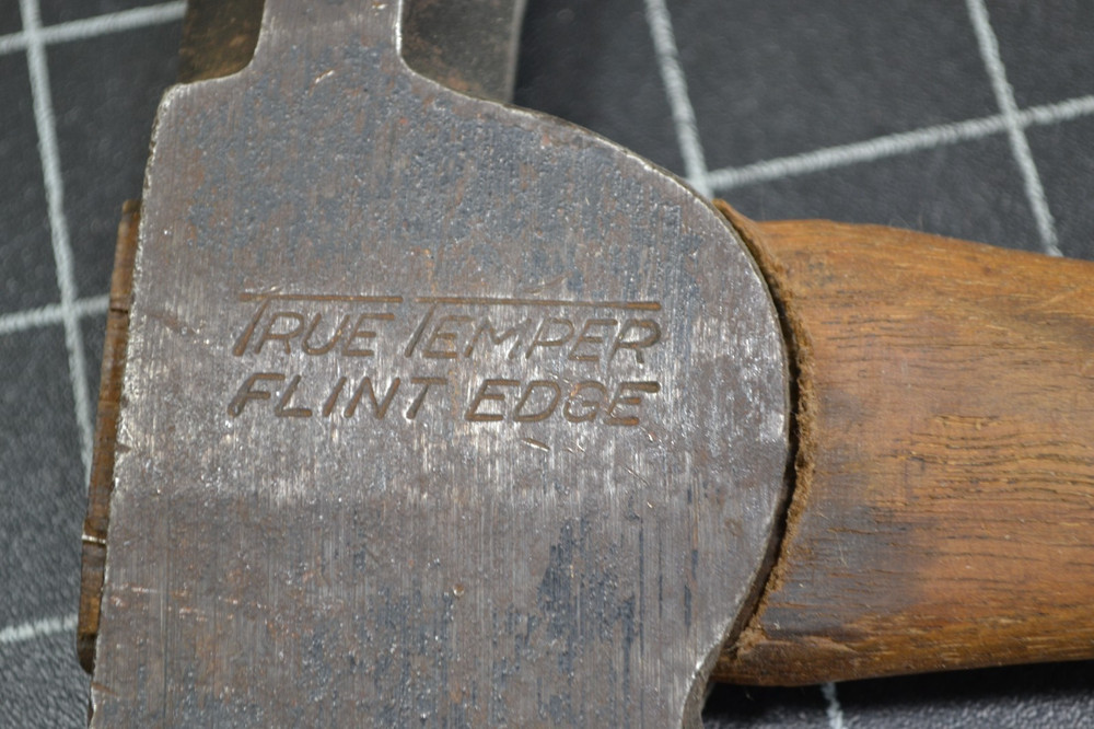 TRUE TEMPER - FLINT EDGE - U.S.A. MARKED - HALF HATCHET WITH ORIGINAL HANDLE